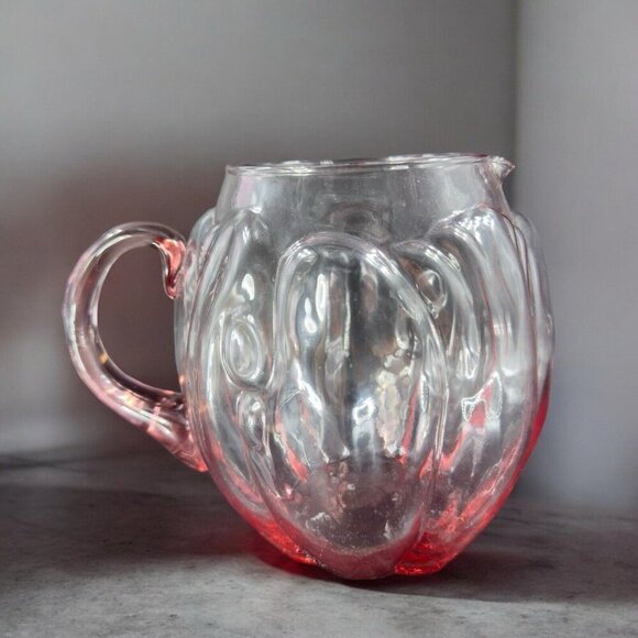 Vintage Mid Century Glass Pitcher Carafe Light Transparent Pink Color Raised VTG - Picture 1 of 16